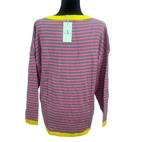 NWT Wihott Oversized Sweater Neon pink Teal Stripped Small - Picture 3 of 5